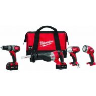 Milwaukee M18 18V 4-Tool Cordless Combo Kit - Hammer Drill/Driver,Hex Impact Driver,SAWZALL & Work Light (2 3.0Ah Batteries + Soft Case Bundle)