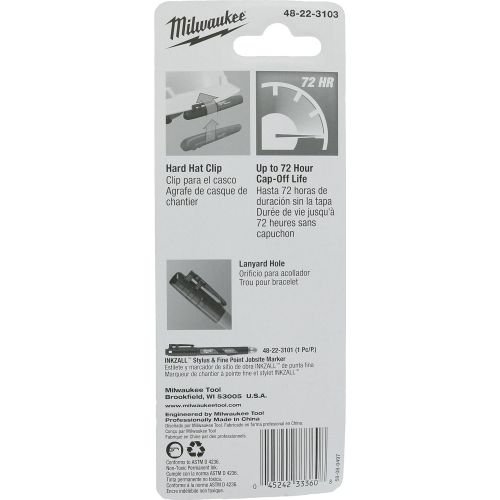  Milwaukee 48-22-3103 Inkzall Chisel Tip Multi Surface Jobsite Marker w/ Water, Oil, and Dust Resistance (2 Pack)