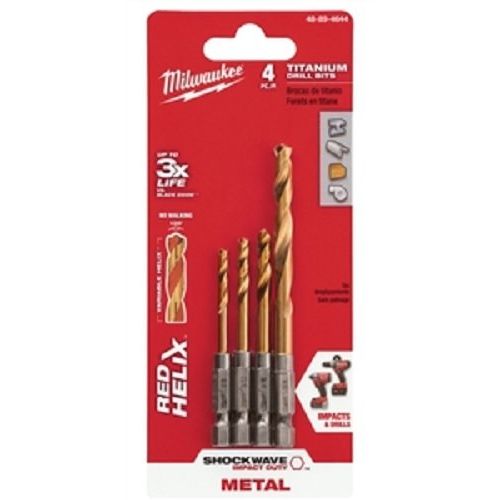  MILWAUKEE ELECTRIC TOOL 48-89-4644 Drill Bit Red Helix 4 Piece Set