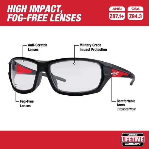  Milwaukee Safety Glasses,Black Frame,Clear Lens