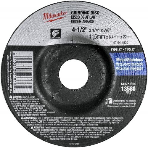  Milwaukee 10 Pack - 4 1 2 Grinding Wheel for Grinders - Aggressive Grinding for Metal & Stainless Steel - 4-1/2 x 1/4 x 7/8-Inch Depressed