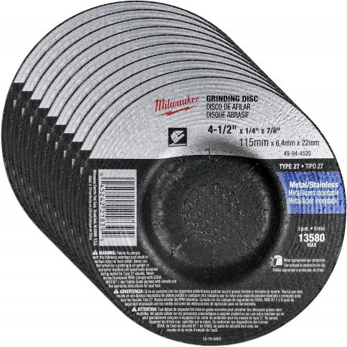  Milwaukee 10 Pack - 4 1 2 Grinding Wheel for Grinders - Aggressive Grinding for Metal & Stainless Steel - 4-1/2 x 1/4 x 7/8-Inch Depressed