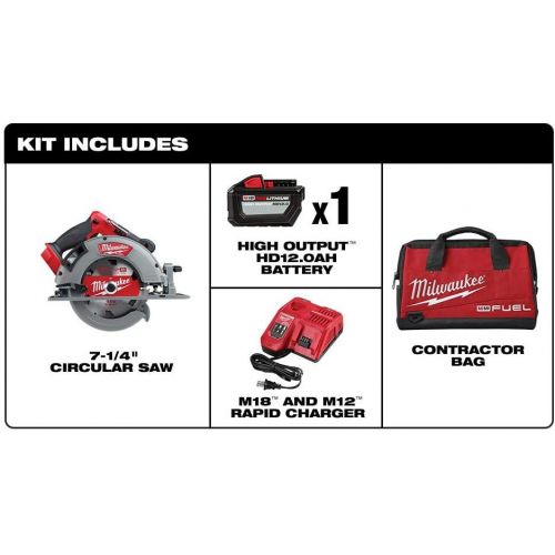  Milwaukee M18 FUEL 18-Volt Lithium-Ion Brushless Cordless 7-1/4 in. Circular Saw Kit with (1) 12.0Ah Battery, Charger, Tool Bag