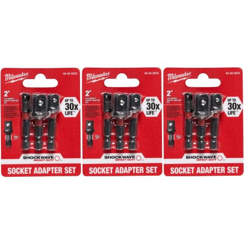  Milwaukee 48-32-5033 Power Drill Bit Extensions Shockwave Socket Adapter Set, 1/4, 3 Pack