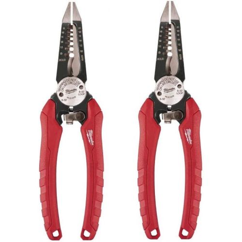  Milwaukee 48-22-3079 6-In-One Combination Wire Stripping and Reaming Pliers for Electricians, 2 Pack