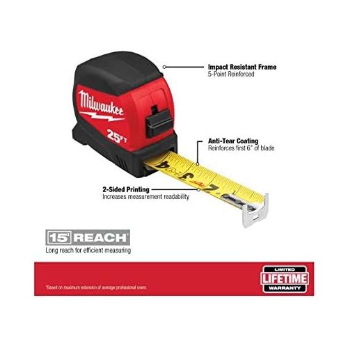  Milwaukee 25 ft. x 1.2 in. Compact Wide Blade Tape Measure (2-Pack)