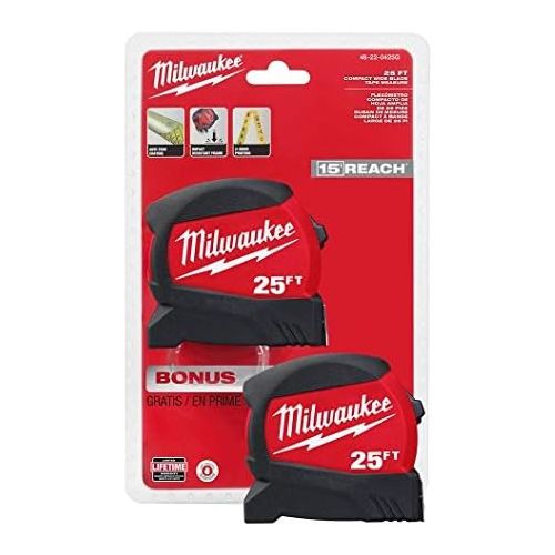  Milwaukee 25 ft. x 1.2 in. Compact Wide Blade Tape Measure (2-Pack)