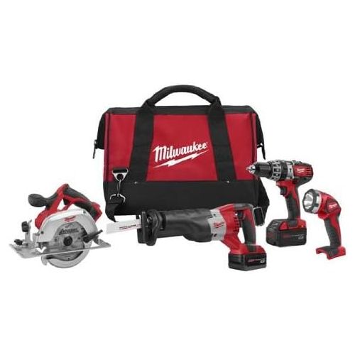  Milwaukee 2694-24 M18 18-Volt 4-Tool Cordless Combo Kit With Drill Flashlight Reciprocating and Circular Saws 18V