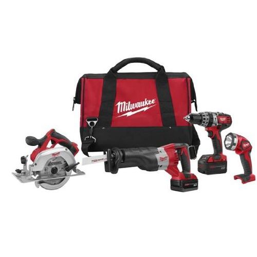  Milwaukee 2694-24 M18 18-Volt 4-Tool Cordless Combo Kit With Drill Flashlight Reciprocating and Circular Saws 18V