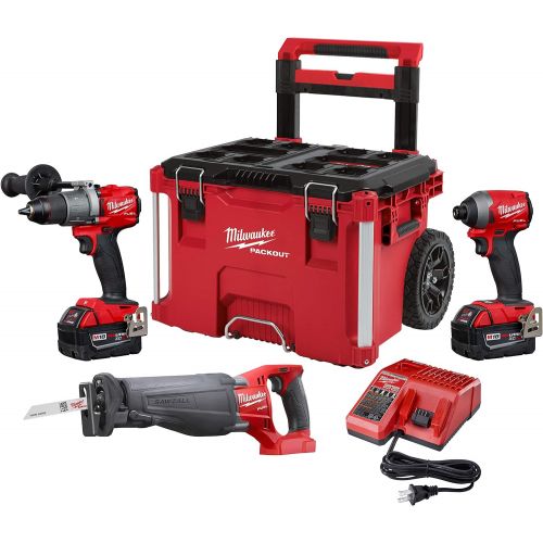  Milwaukee 2997-23SPO M18 FUEL 18-Volt Lithium-Ion Brushless Cordless Combo Kit (3-Tool) with Two 5.0 Ah Battery and PACKOUT Rolling Tool Box