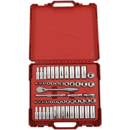  Milwaukee 3/8 in. Drive SAE/Metric Ratchet and Socket Mechanics Tool Set (56-Piece)