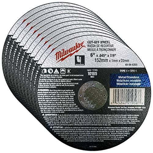  Milwaukee 10 Pack - 6 Inch Cutting Wheels For Grinders - Aggressive Cutting For Metal & Stainless Steel - 6 x .045 x 7/8-Inch Flat Cut Off Wheels