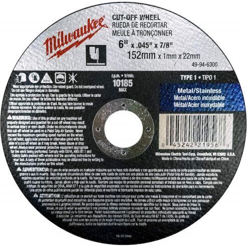  Milwaukee 10 Pack - 6 Inch Cutting Wheels For Grinders - Aggressive Cutting For Metal & Stainless Steel - 6 x .045 x 7/8-Inch Flat Cut Off Wheels