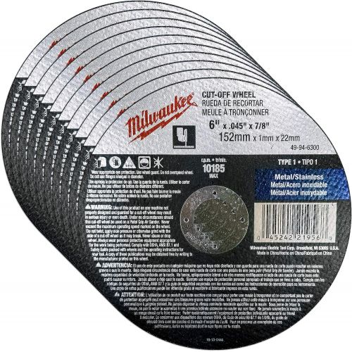  Milwaukee 10 Pack - 6 Inch Cutting Wheels For Grinders - Aggressive Cutting For Metal & Stainless Steel - 6 x .045 x 7/8-Inch Flat Cut Off Wheels