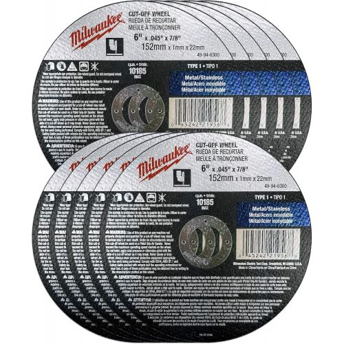  Milwaukee 10 Pack - 6 Inch Cutting Wheels For Grinders - Aggressive Cutting For Metal & Stainless Steel - 6 x .045 x 7/8-Inch Flat Cut Off Wheels