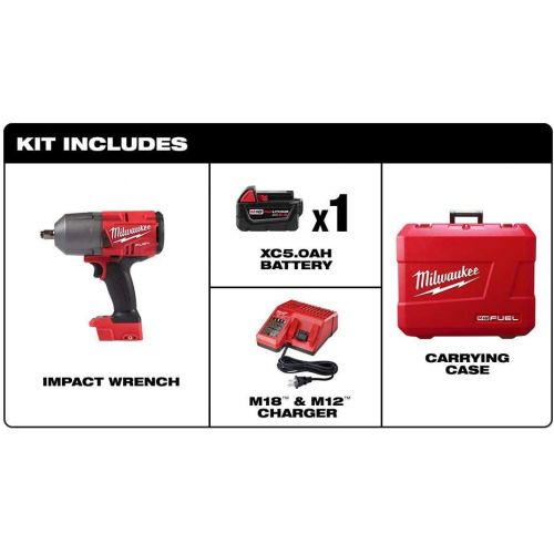  [아마존베스트]Milwaukee M18 FUEL 18-Volt Lithium-Ion Brushless Cordless 1/2 in. Impact Wrench with Friction Ring Kit with One 5.0Ah Batteries