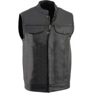 Milwaukee Leather LKM3710 Men's Black Leather Club Style Motorcycle Rider Vest W/Dual Closure Zipper and Snaps