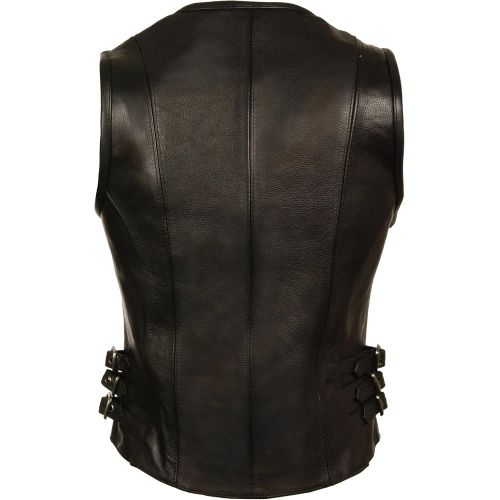  Milwaukee Womens Zipper Front Triple Buckle Leather Vest (Black, Small)