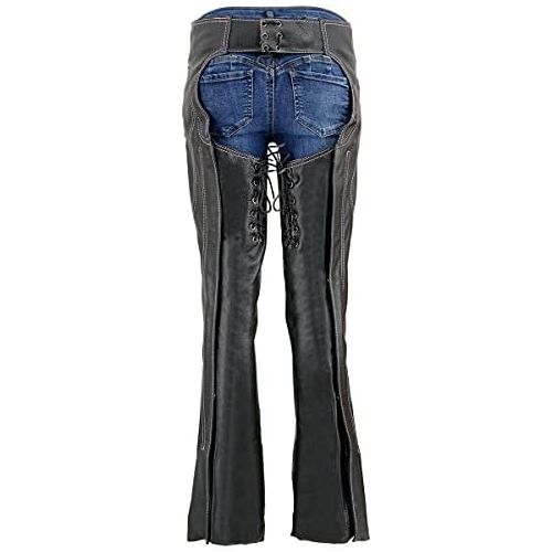  Milwaukee Womens Leather Chaps (Black/Pink, XX-Small)