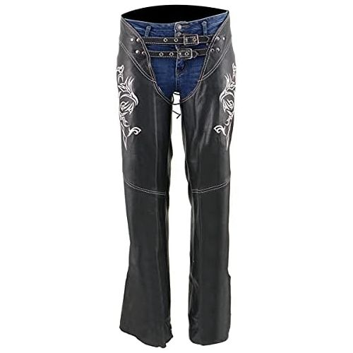  Milwaukee Womens Leather Chaps (Black/Pink, XX-Small)