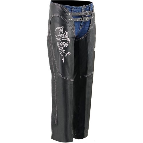  Milwaukee Womens Leather Chaps (Black/Pink, XX-Small)