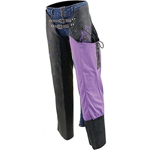  Milwaukee Womens Leather Chaps (Black/Purple, XX-Small)