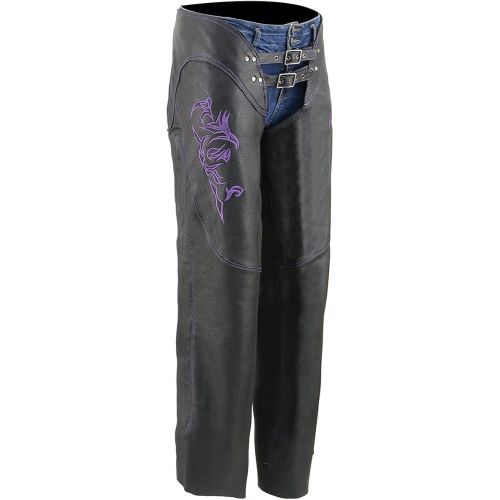  Milwaukee Womens Leather Chaps (Black/Purple, XX-Small)