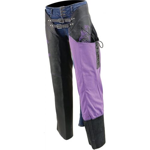  Milwaukee Womens Leather Chaps (Black/Purple, XX-Small)