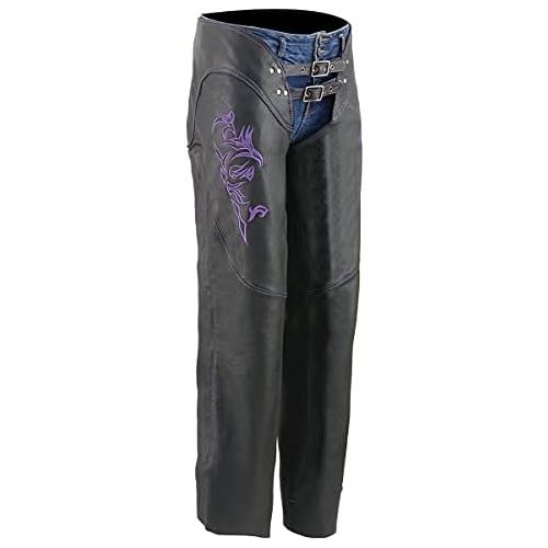  Milwaukee Womens Leather Chaps (Black/Purple, X-Large)