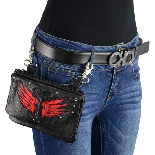  Milwaukee Leather MP8850 Ladies Winged Leather Black and Red Multi Pocket Belt Bag