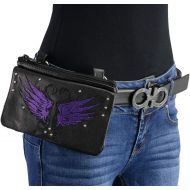 Milwaukee Leather MP8850 Ladies Leather Winged Black and Purple Multi Pocket Belt Bag