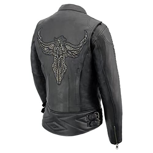  Milwaukee Leather MLL2570 Ladies Phoenix Embroidered Black Leather MC Jacket