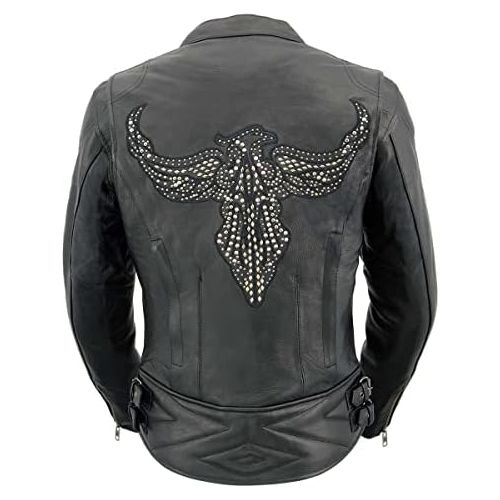  Milwaukee Leather MLL2570 Ladies Phoenix Embroidered Black Leather MC Jacket