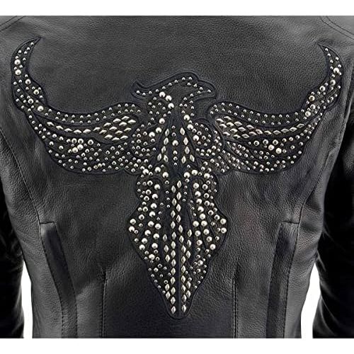  Milwaukee Leather MLL2570 Ladies Phoenix Embroidered Black Leather MC Jacket