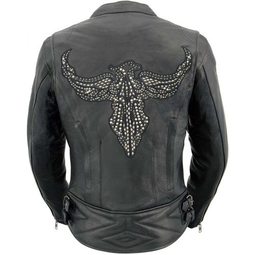  Milwaukee Leather MLL2570 Ladies Phoenix Embroidered Black Leather MC Jacket