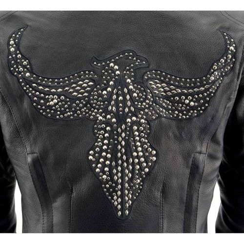  Milwaukee Leather MLL2570 Ladies Phoenix Embroidered Black Leather MC Jacket