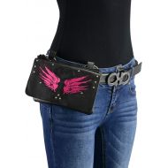 Milwaukee Leather MP8850 Ladies Winged Leather Black and Pink Multi-Pocket Belt Bag