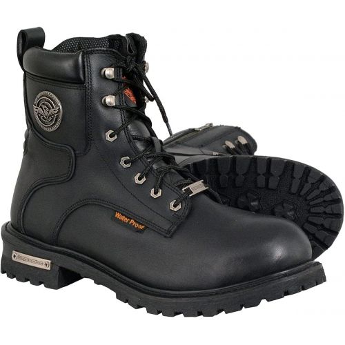  Milwaukee Leather MBM9096WP Mens 6 Inch Lace-Up Wide Width Black Logger Waterproof Leather Boots