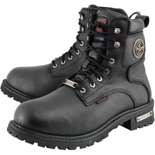  Milwaukee Leather MBM9096WP Mens 6 Inch Lace-Up Wide Width Black Logger Waterproof Leather Boots