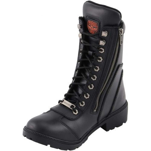  Milwaukee Leather MBL9301 Womens Black Lace-Up Boots with Side Zipper Entry - 6