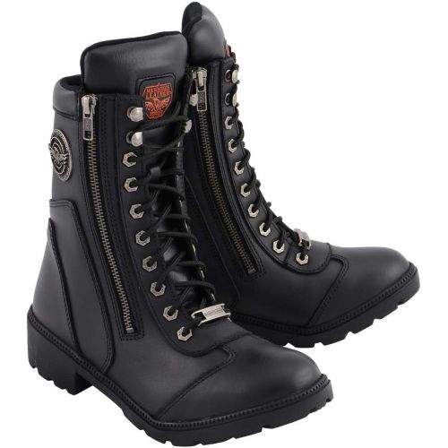  Milwaukee Leather MBL9301 Womens Black Lace-Up Boots with Side Zipper Entry - 6