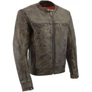Milwaukee Leather MLM1550 Mens Vented Black-Beige Distressed Leather Scooter Jacket