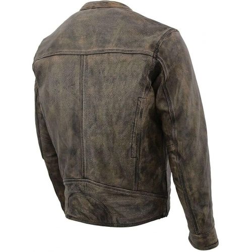  Milwaukee Leather MLM1550 Mens Vented Black-Beige Distressed Leather Scooter Jacket