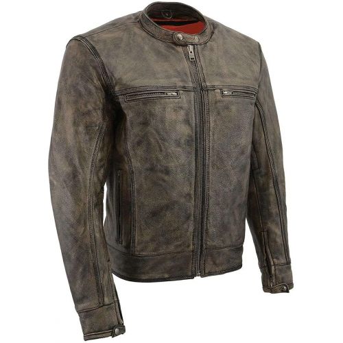  Milwaukee Leather MLM1550 Mens Vented Black-Beige Distressed Leather Scooter Jacket