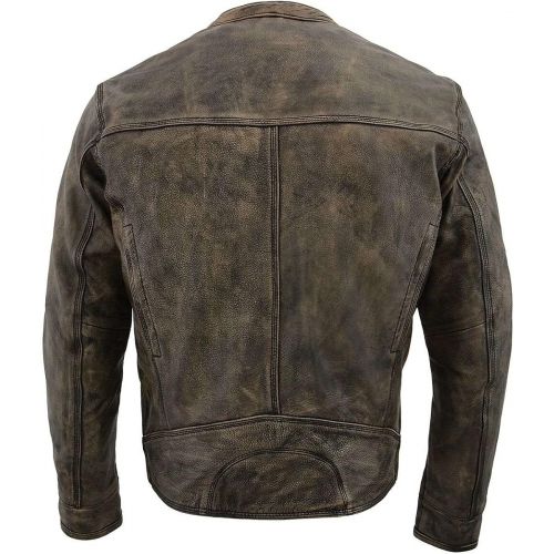  Milwaukee Leather MLM1550 Mens Vented Black-Beige Distressed Leather Scooter Jacket