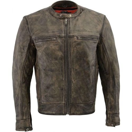  Milwaukee Leather MLM1550 Mens Vented Black-Beige Distressed Leather Scooter Jacket