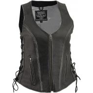 Milwaukee Leather MLL4531 Womens Distressed Grey ‘Open Neck’ Leather Vest with Side Laces