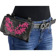 Milwaukee Leather MP8853 Womens Flower Black and Pink Leather Multi Pocket Belt Bag