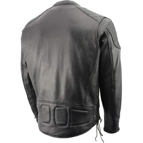  Milwaukee Leather MLM1580 Mens Full Side Lace Vented Black Leather Scooter Jacket
