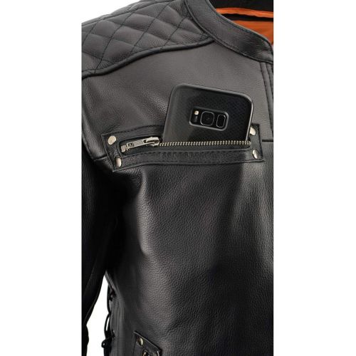  Milwaukee Leather MLM1580 Mens Full Side Lace Vented Black Leather Scooter Jacket